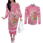 Personalized Pink Galah Aboriginal Dot Art Couples Matching Off The Shoulder Long Sleeve Dress and Long Sleeve Button Shirt Australia’s Breast Cancer Awareness - Aussie Hoodie