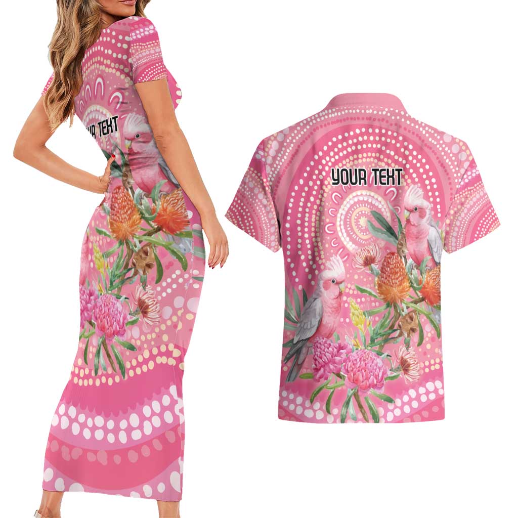 Personalized Pink Galah Aboriginal Dot Art Couples Matching Short Sleeve Bodycon Dress and Hawaiian Shirt Australia’s Breast Cancer Awareness - Aussie Hoodie