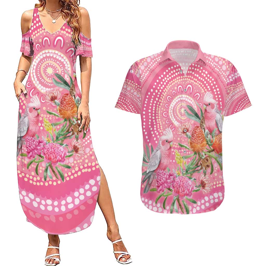 Personalized Pink Galah Aboriginal Dot Art Couples Matching Summer Maxi Dress and Hawaiian Shirt Australia’s Breast Cancer Awareness - Aussie Hoodie