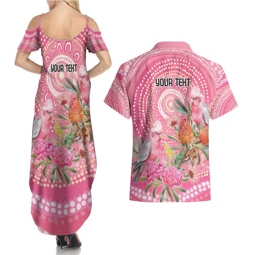 Personalized Pink Galah Aboriginal Dot Art Couples Matching Summer Maxi Dress and Hawaiian Shirt Australia’s Breast Cancer Awareness - Aussie Hoodie