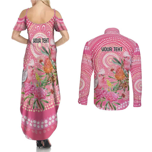 Personalized Pink Galah Aboriginal Dot Art Couples Matching Summer Maxi Dress and Long Sleeve Button Shirt Australia’s Breast Cancer Awareness - Aussie Hoodie