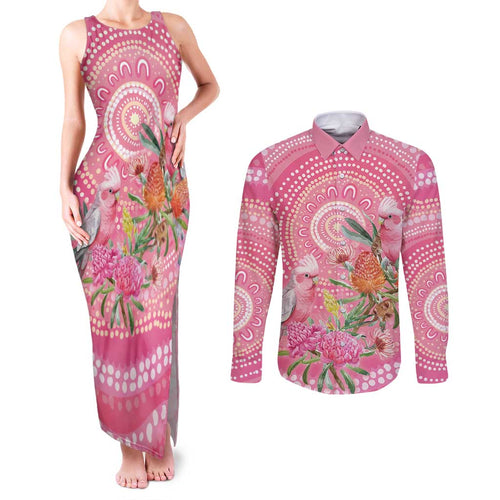 Personalized Pink Galah Aboriginal Dot Art Couples Matching Tank Maxi Dress and Long Sleeve Button Shirt Australia’s Breast Cancer Awareness - Aussie Hoodie