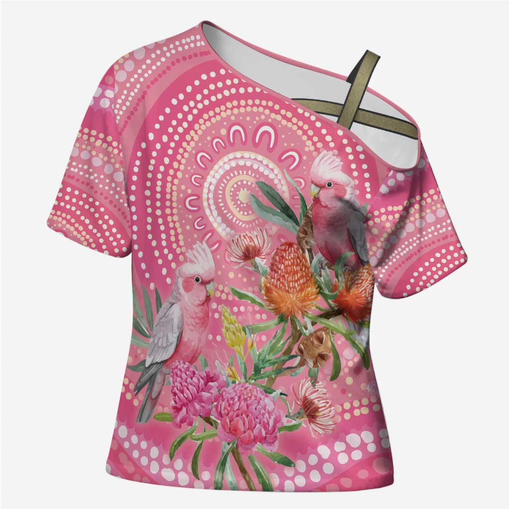 Personalized Pink Galah Aboriginal Dot Art Cross Shoulder Shirt Australia’s Breast Cancer Awareness - Aussie Hoodie