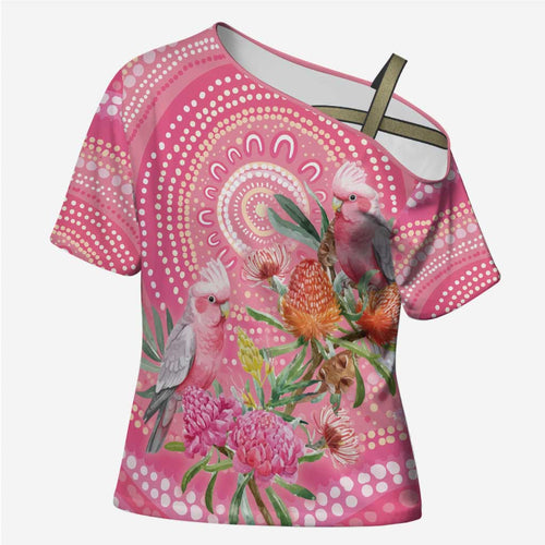 Personalized Pink Galah Aboriginal Dot Art Cross Shoulder Shirt Australia’s Breast Cancer Awareness - Aussie Hoodie