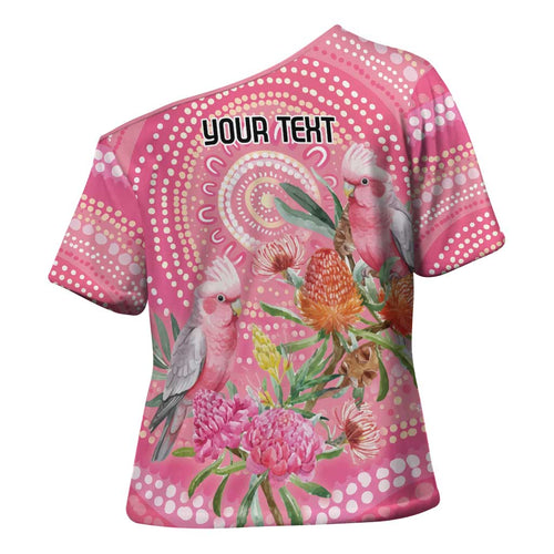 Personalized Pink Galah Aboriginal Dot Art Cross Shoulder Shirt Australia’s Breast Cancer Awareness - Aussie Hoodie