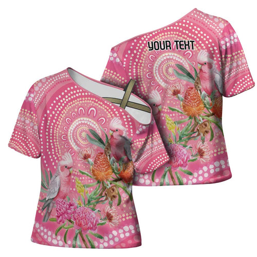 Personalized Pink Galah Aboriginal Dot Art Cross Shoulder Shirt Australia’s Breast Cancer Awareness - Aussie Hoodie