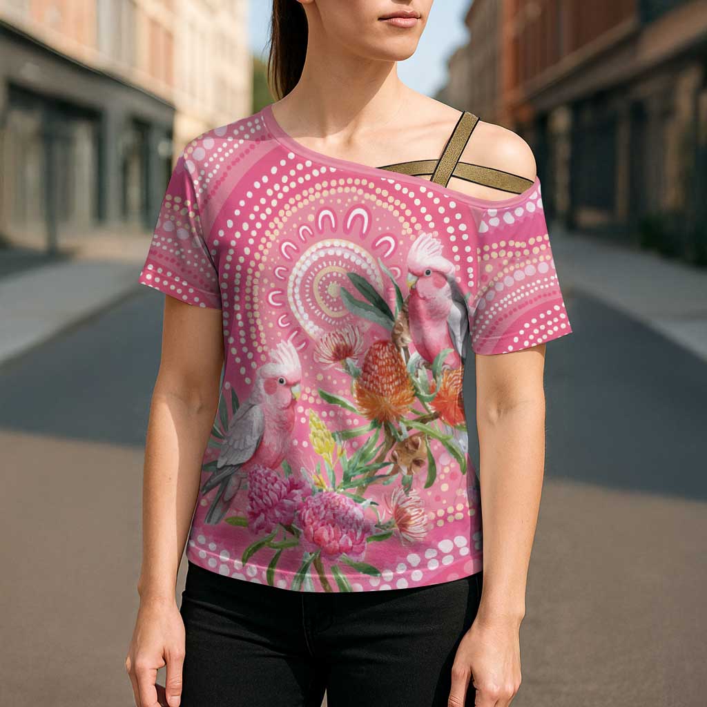 Personalized Pink Galah Aboriginal Dot Art Cross Shoulder Shirt Australia’s Breast Cancer Awareness - Aussie Hoodie