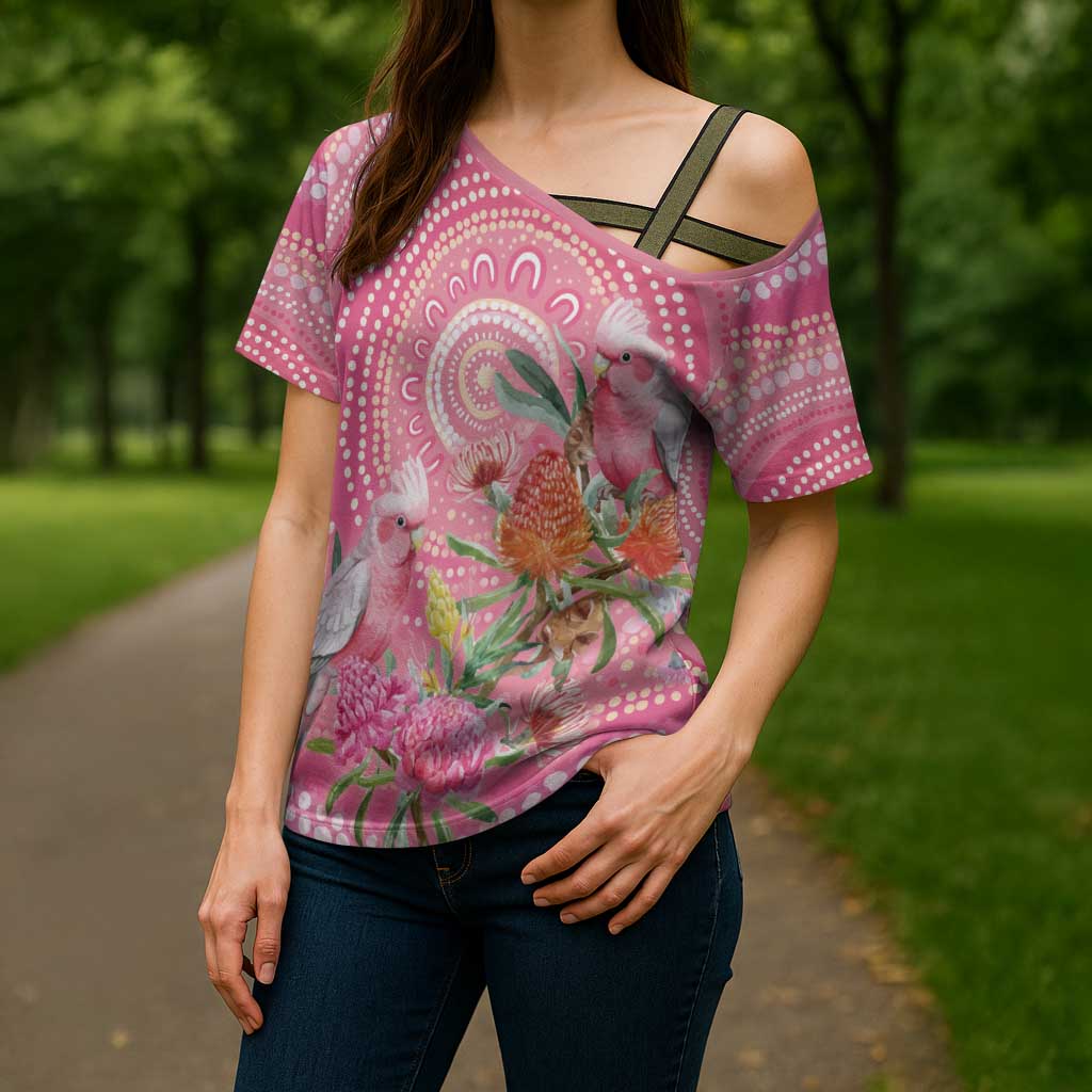 Personalized Pink Galah Aboriginal Dot Art Cross Shoulder Shirt Australia’s Breast Cancer Awareness - Aussie Hoodie