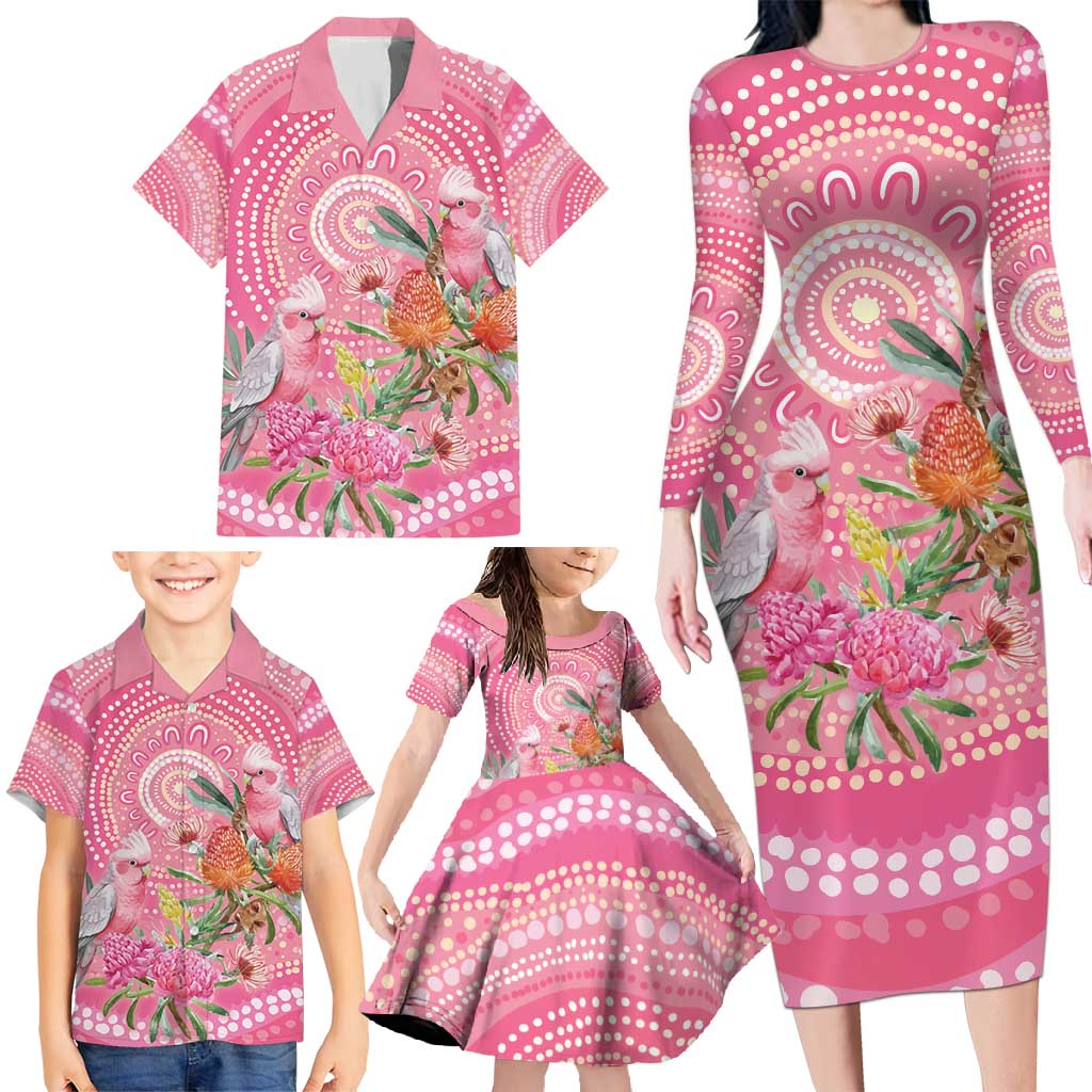 Personalized Pink Galah Aboriginal Dot Art Family Matching Long Sleeve Bodycon Dress and Hawaiian Shirt Australia’s Breast Cancer Awareness - Aussie Hoodie
