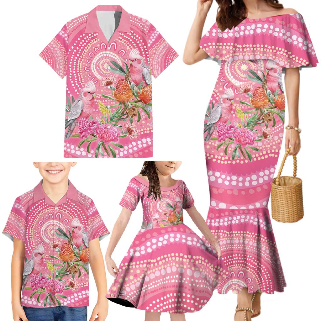 Personalized Pink Galah Aboriginal Dot Art Family Matching Mermaid Dress and Hawaiian Shirt Australia’s Breast Cancer Awareness - Aussie Hoodie