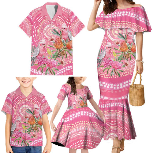 Personalized Pink Galah Aboriginal Dot Art Family Matching Mermaid Dress and Hawaiian Shirt Australia’s Breast Cancer Awareness - Aussie Hoodie