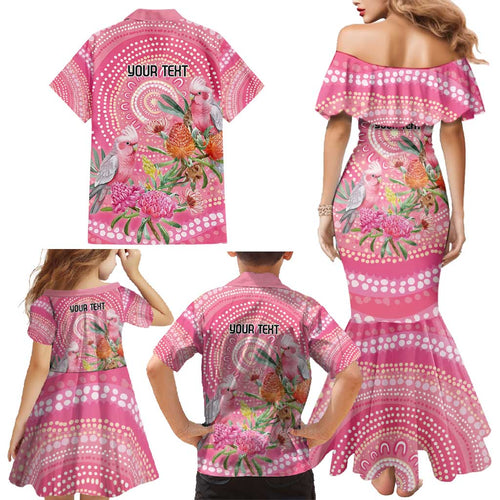 Personalized Pink Galah Aboriginal Dot Art Family Matching Mermaid Dress and Hawaiian Shirt Australia’s Breast Cancer Awareness - Aussie Hoodie