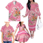 Personalized Pink Galah Aboriginal Dot Art Family Matching Off The Shoulder Long Sleeve Dress and Hawaiian Shirt Australia’s Breast Cancer Awareness - Aussie Hoodie