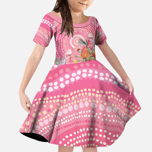 Personalized Pink Galah Aboriginal Dot Art Family Matching Off The Shoulder Long Sleeve Dress and Hawaiian Shirt Australia’s Breast Cancer Awareness - Aussie Hoodie