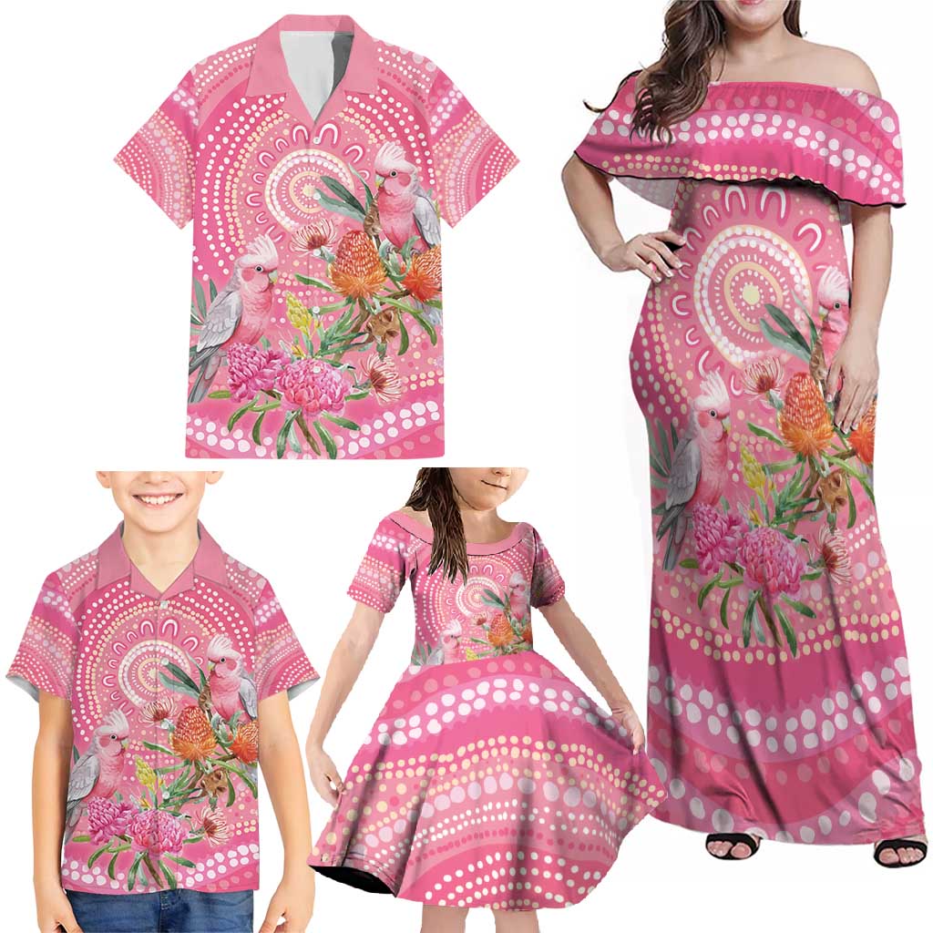 Personalized Pink Galah Aboriginal Dot Art Family Matching Off Shoulder Maxi Dress and Hawaiian Shirt Australia’s Breast Cancer Awareness - Aussie Hoodie