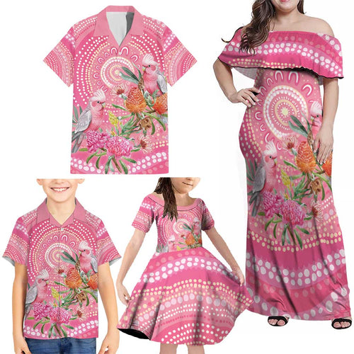 Personalized Pink Galah Aboriginal Dot Art Family Matching Off Shoulder Maxi Dress and Hawaiian Shirt Australia’s Breast Cancer Awareness - Aussie Hoodie