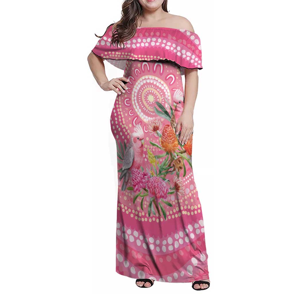 Personalized Pink Galah Aboriginal Dot Art Family Matching Off Shoulder Maxi Dress and Hawaiian Shirt Australia’s Breast Cancer Awareness - Aussie Hoodie