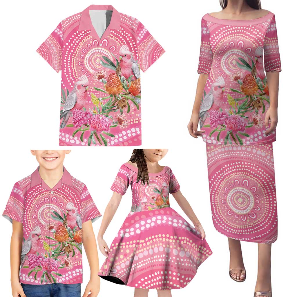 Personalized Pink Galah Aboriginal Dot Art Family Matching Puletasi and Hawaiian Shirt Australia’s Breast Cancer Awareness - Aussie Hoodie