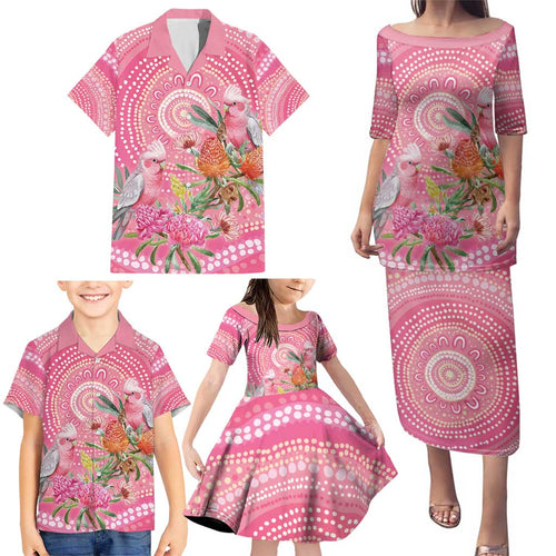 Personalized Pink Galah Aboriginal Dot Art Family Matching Puletasi and Hawaiian Shirt Australia’s Breast Cancer Awareness - Aussie Hoodie