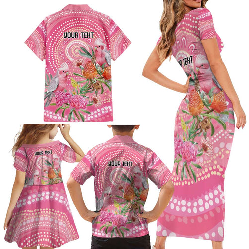 Personalized Pink Galah Aboriginal Dot Art Family Matching Short Sleeve Bodycon Dress and Hawaiian Shirt Australia’s Breast Cancer Awareness - Aussie Hoodie