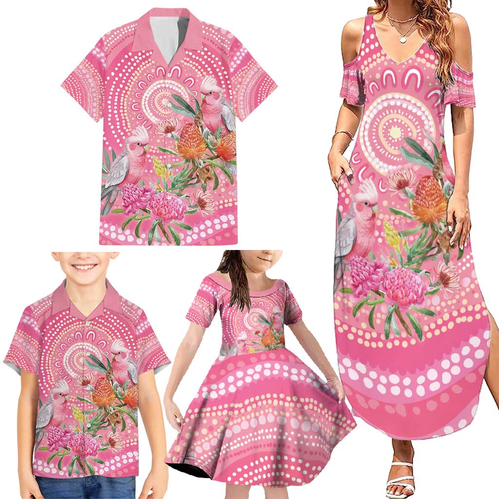 Personalized Pink Galah Aboriginal Dot Art Family Matching Summer Maxi Dress and Hawaiian Shirt Australia’s Breast Cancer Awareness - Aussie Hoodie