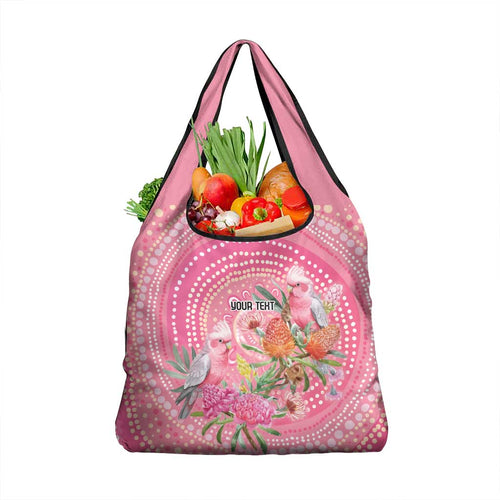Personalized Pink Galah Aboriginal Dot Art Grocery Bag Australia’s Breast Cancer Awareness - Aussie Hoodie