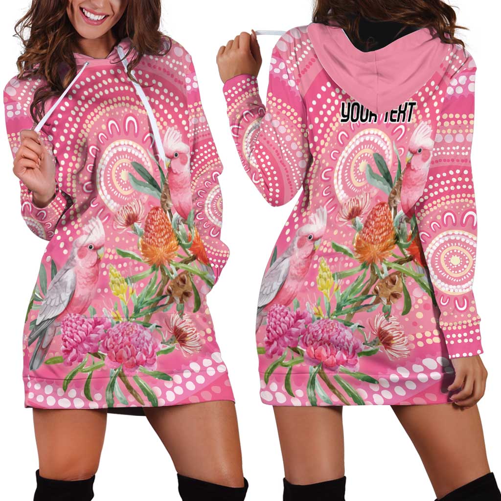 Personalized Pink Galah Aboriginal Dot Art Hoodie Dress Australia’s Breast Cancer Awareness - Aussie Hoodie