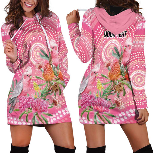 Personalized Pink Galah Aboriginal Dot Art Hoodie Dress Australia’s Breast Cancer Awareness - Aussie Hoodie