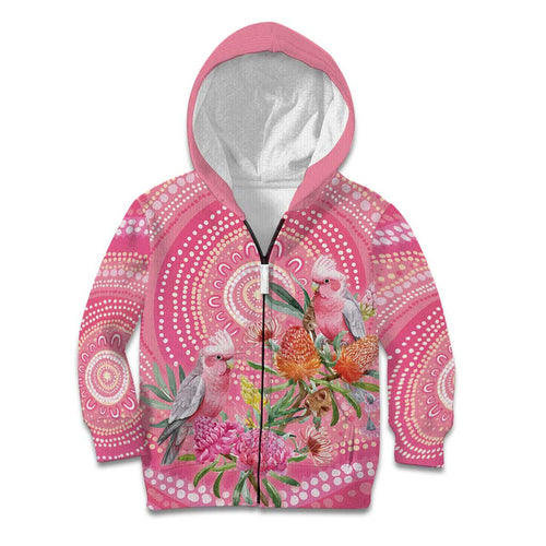 Personalized Pink Galah Aboriginal Dot Art Kid Hoodie Australia’s Breast Cancer Awareness - Aussie Hoodie