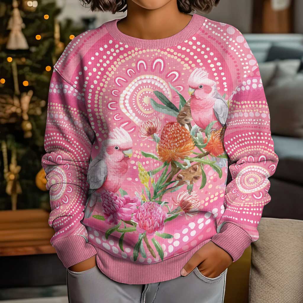 Personalized Pink Galah Aboriginal Dot Art Kid Ugly Christmas Sweater Australia’s Breast Cancer Awareness - Aussie Hoodie