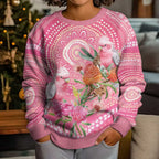 Personalized Pink Galah Aboriginal Dot Art Kid Ugly Christmas Sweater Australia’s Breast Cancer Awareness - Aussie Hoodie