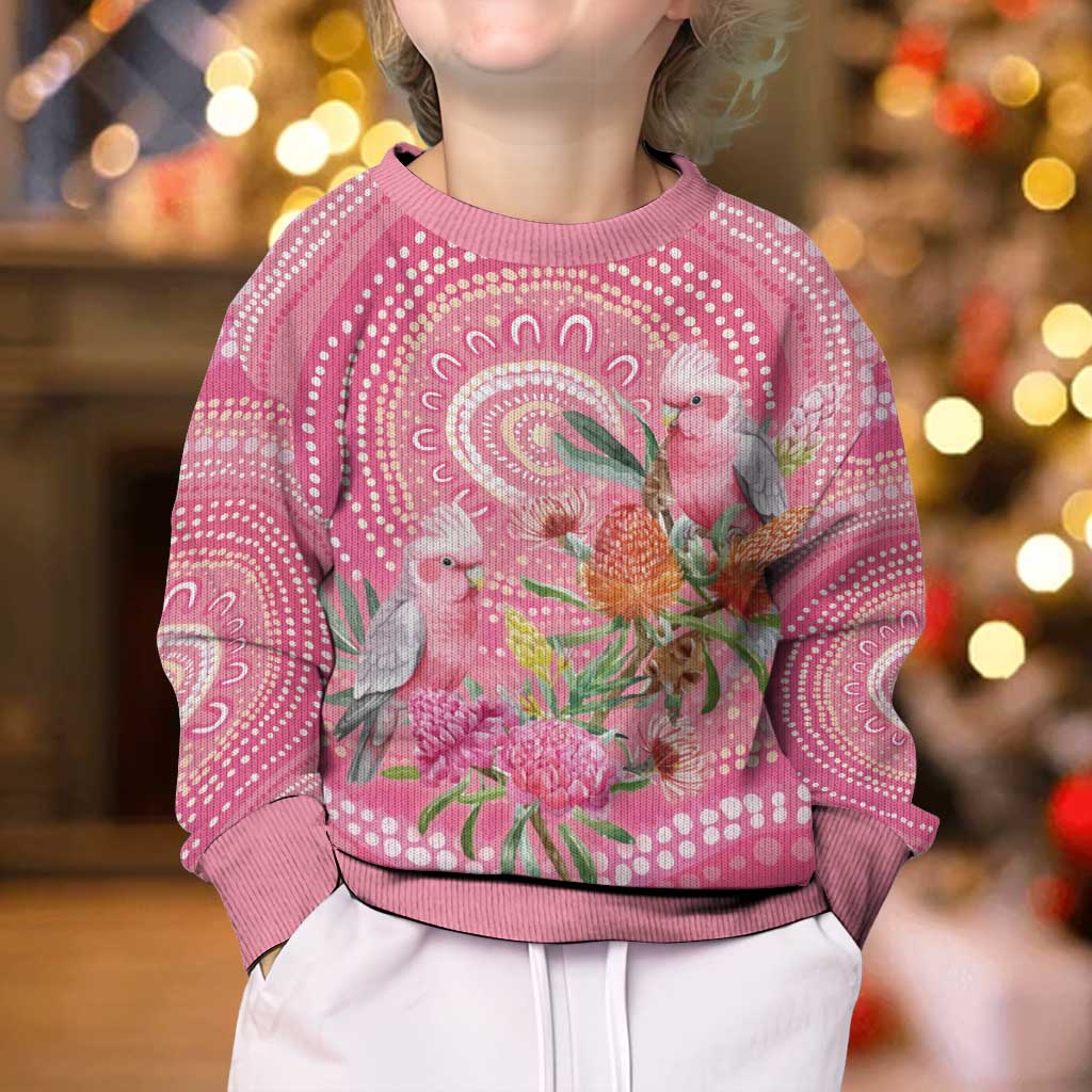 Personalized Pink Galah Aboriginal Dot Art Kid Ugly Christmas Sweater Australia’s Breast Cancer Awareness - Aussie Hoodie