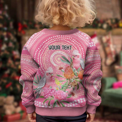 Personalized Pink Galah Aboriginal Dot Art Kid Ugly Christmas Sweater Australia’s Breast Cancer Awareness - Aussie Hoodie