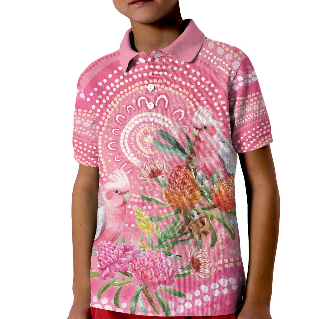 Personalized Pink Galah Aboriginal Dot Art Kid Polo Shirt Australia’s Breast Cancer Awareness - Aussie Hoodie