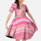 Personalized Pink Galah Aboriginal Dot Art Kid Short Sleeve Dress Australia’s Breast Cancer Awareness - Aussie Hoodie