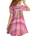 Personalized Pink Galah Aboriginal Dot Art Kid Short Sleeve Dress Australia’s Breast Cancer Awareness - Aussie Hoodie