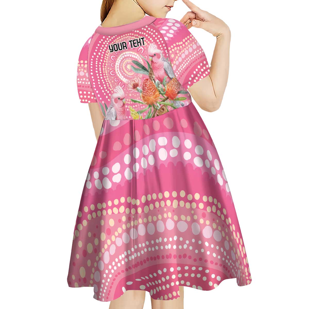 Personalized Pink Galah Aboriginal Dot Art Kid Short Sleeve Dress Australia’s Breast Cancer Awareness - Aussie Hoodie