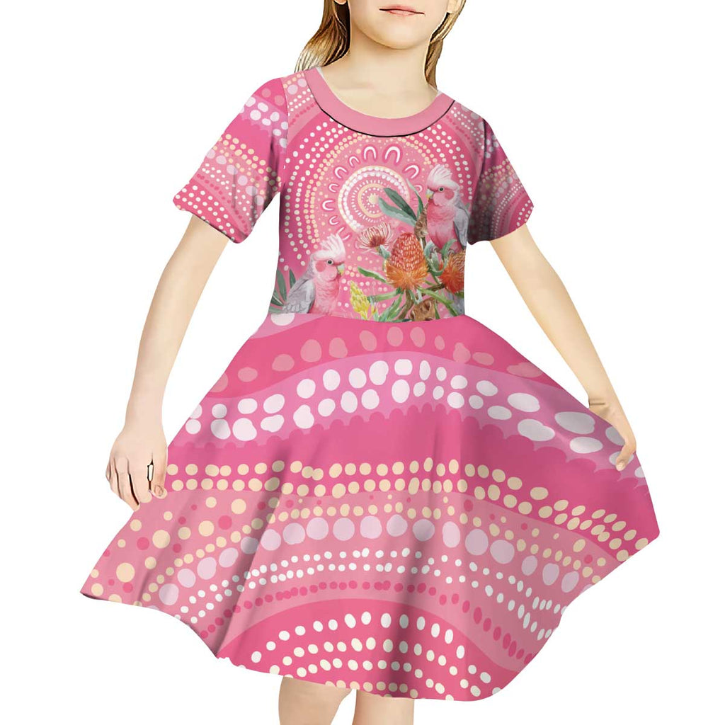 Personalized Pink Galah Aboriginal Dot Art Kid Short Sleeve Dress Australia’s Breast Cancer Awareness - Aussie Hoodie