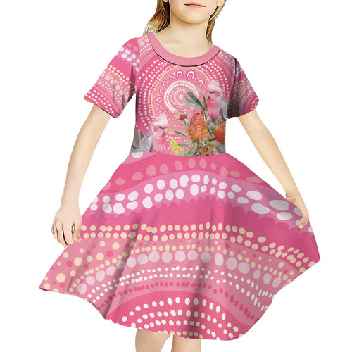 Personalized Pink Galah Aboriginal Dot Art Kid Short Sleeve Dress Australia’s Breast Cancer Awareness - Aussie Hoodie