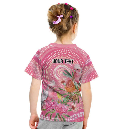 Personalized Pink Galah Aboriginal Dot Art Kid T Shirt Australia’s Breast Cancer Awareness - Aussie Hoodie
