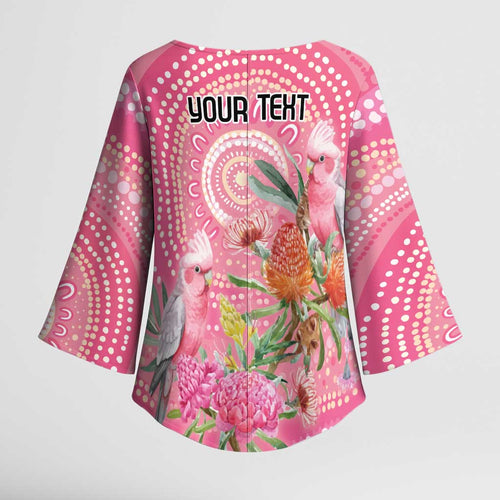 Personalized Pink Galah Aboriginal Dot Art Kimono Sleeve Blouse Australia’s Breast Cancer Awareness - Aussie Hoodie
