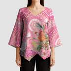 Personalized Pink Galah Aboriginal Dot Art Kimono Sleeve Blouse Australia’s Breast Cancer Awareness - Aussie Hoodie