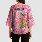 Personalized Pink Galah Aboriginal Dot Art Kimono Sleeve Blouse Australia’s Breast Cancer Awareness - Aussie Hoodie