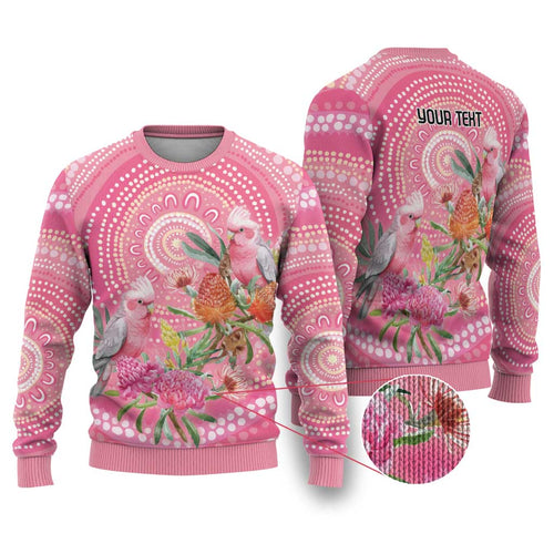 Personalized Pink Galah Aboriginal Dot Art Ugly Christmas Sweater Australia’s Breast Cancer Awareness - Aussie Hoodie