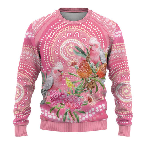 Personalized Pink Galah Aboriginal Dot Art Ugly Christmas Sweater Australia’s Breast Cancer Awareness - Aussie Hoodie