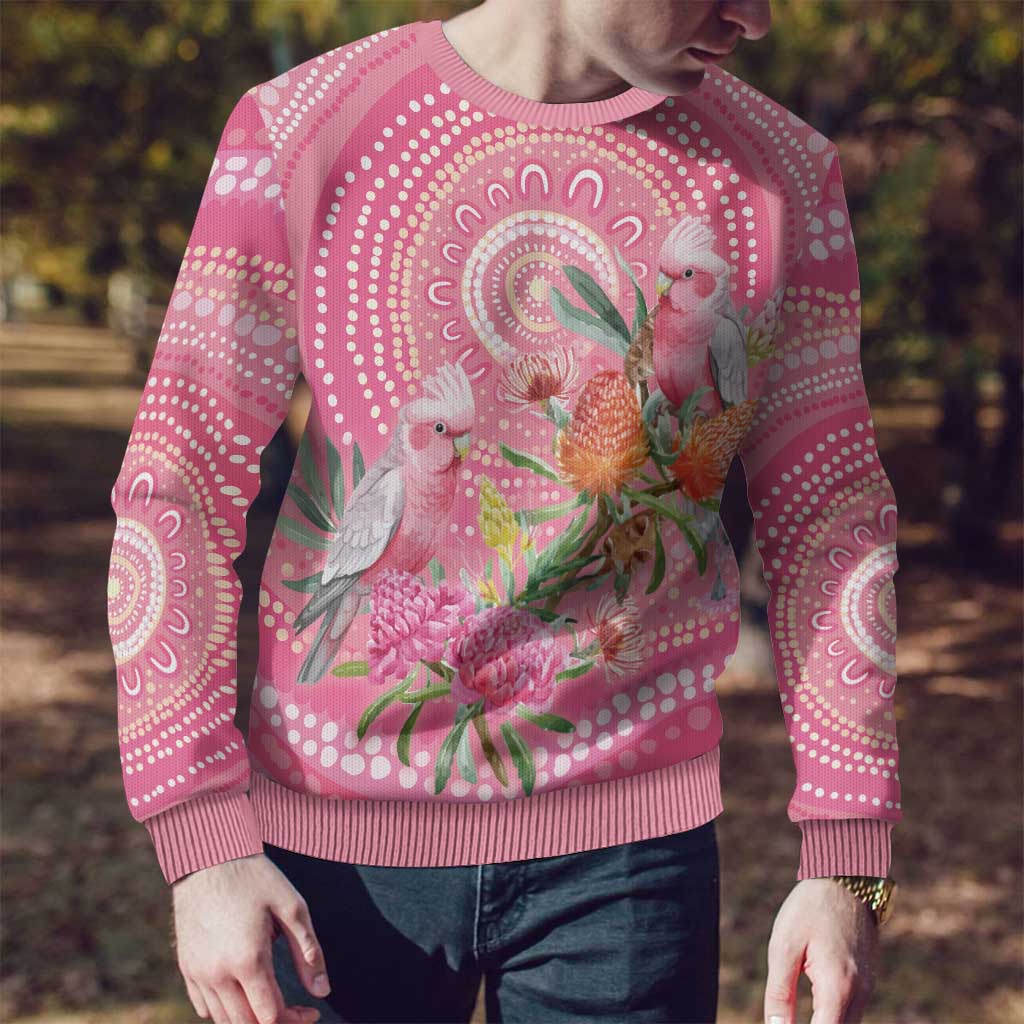 Personalized Pink Galah Aboriginal Dot Art Ugly Christmas Sweater Australia’s Breast Cancer Awareness - Aussie Hoodie
