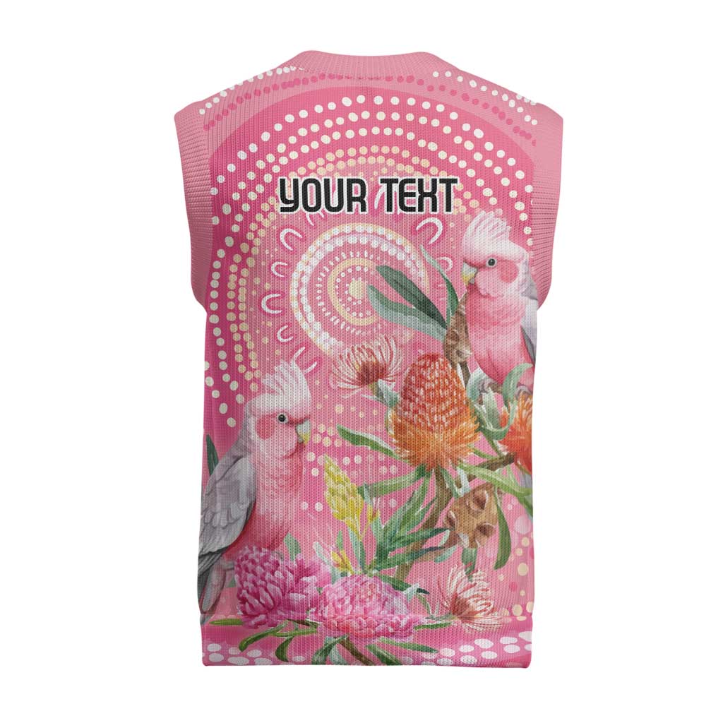 Personalized Pink Galah Aboriginal Dot Art Christmas Knitted V-Neck Vest Australia’s Breast Cancer Awareness - Aussie Hoodie