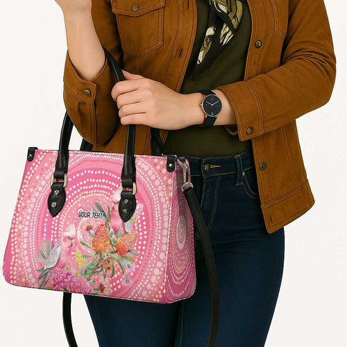 Personalized Pink Galah Aboriginal Dot Art Leather Bag Australia’s Breast Cancer Awareness - Aussie Hoodie