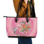 Personalized Pink Galah Aboriginal Dot Art Leather Tote Bag Australia’s Breast Cancer Awareness - Aussie Hoodie