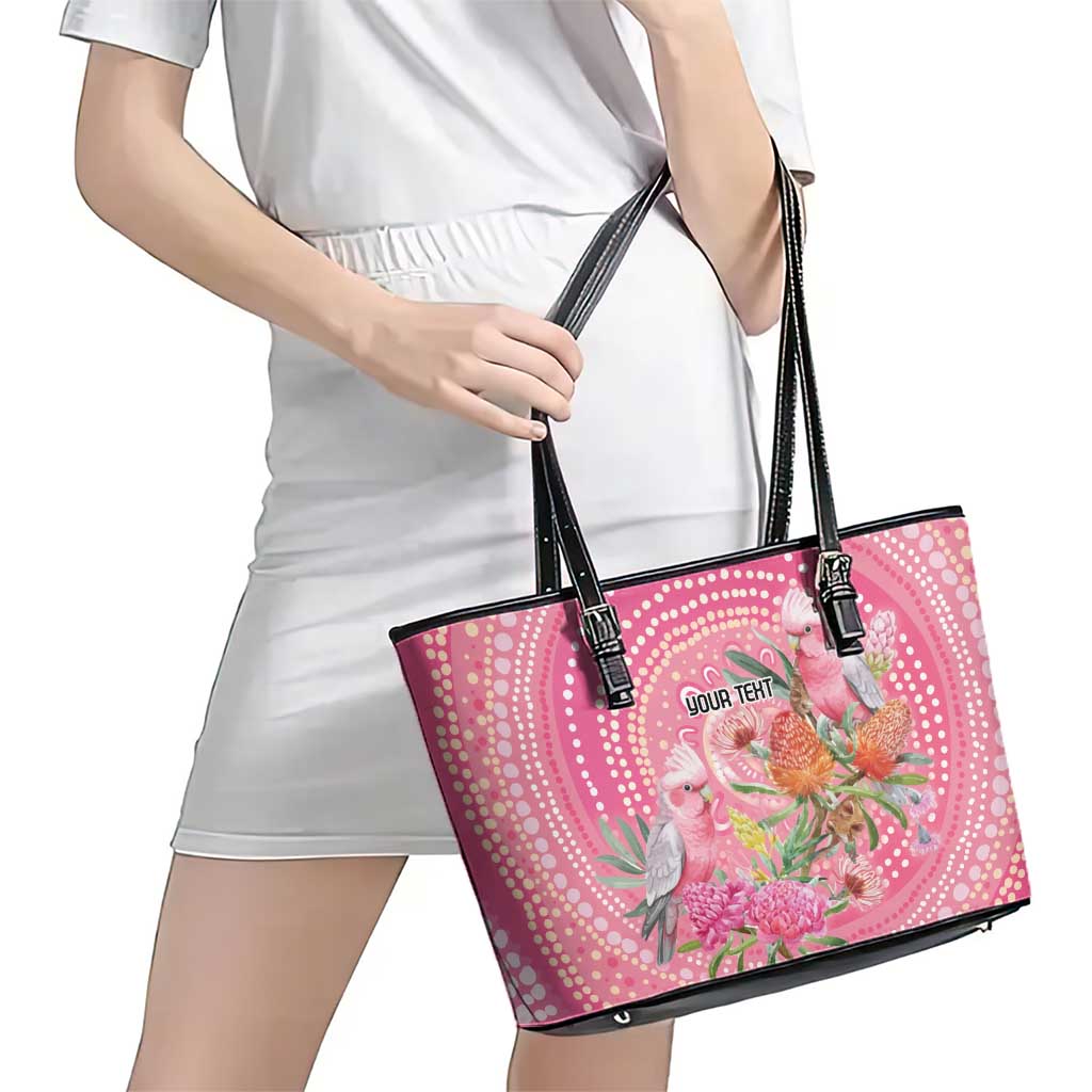 Personalized Pink Galah Aboriginal Dot Art Leather Tote Bag Australia’s Breast Cancer Awareness - Aussie Hoodie
